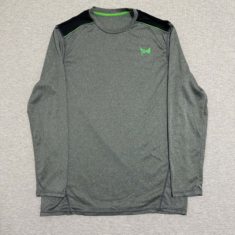 Tapout MMA Long Sleeve Performance‎ Training Shirt Colorblock Gray Green Large